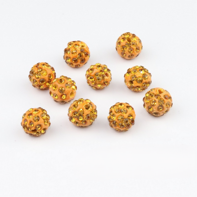 Shamballa kralen - 6 mm - Licht oranje met Topaz 22