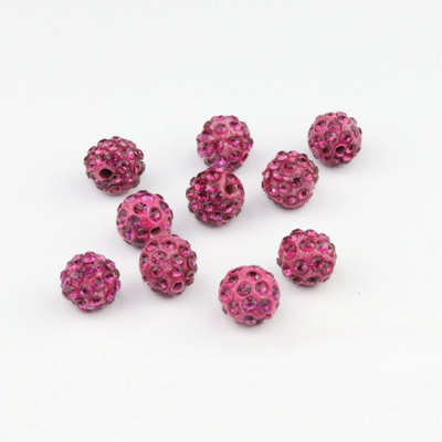 Shamballa kralen - 10 mm - Donker roze met Fuchsia SHA10025