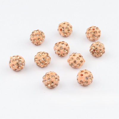 Shamballa kralen - 10 mm - Zacht oranje met Light Peach SHA10026