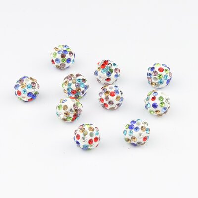 Shamballa kralen - 8 mm - Wit met mixed colors SHA8029