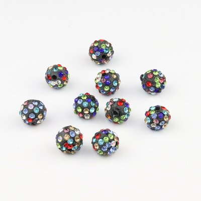 Shamballa kralen - 6 mm - Zwart met Mixed colors 30