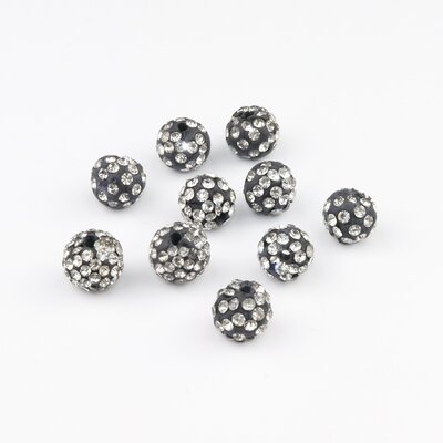 Shamballa kralen - 10 mm - Zwart met Crystal SHA10031