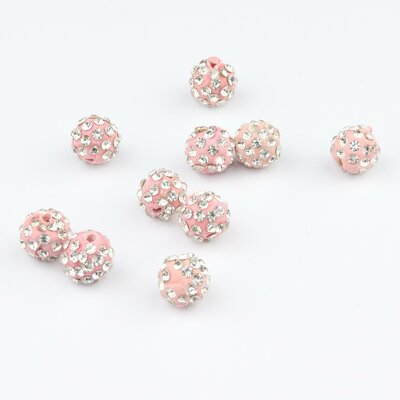 Shamballa kralen - 8 mm - Licht roze met Crystal SHA8032 OP=OP