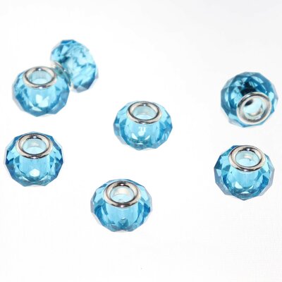 Murano style facet kralen (14 mm) Aquamarine ( 5 stuks) gatmaat 5 mm