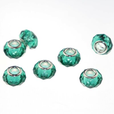 Murano style facet kralen (14 mm) Emerald (5 stuks) gatmaat 5 mm