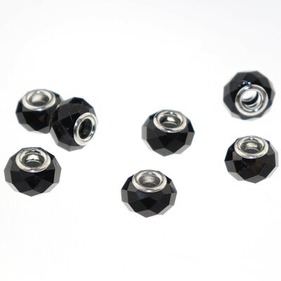 Murano style facet kralen (14 mm) Jet (5 stuks) gatmaat 5 mm