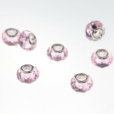 Murano style facet kralen (14 mm) Light Rose (5 stuks) gatmaat 5 mm