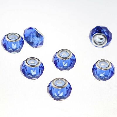 Murano style facet kralen (14 mm) Light Sapphire (5 stuks) gatmaat 5 mm