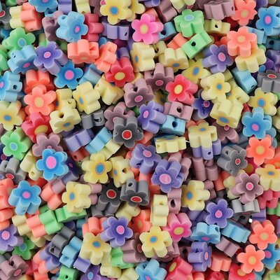 Polymeer kralen Bloemetjes pastel 10x10x4,5mm multi color (50 stuks) PMF002