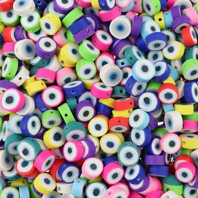 Polymeer kralen Boze Oog Multi Color 9x9x4,5mm (50 stuks) PMF023