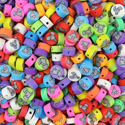 Polymeer kralen Grijze Olifantjes Multi Color 10x10x4,5mm (50 stuks) PMF022