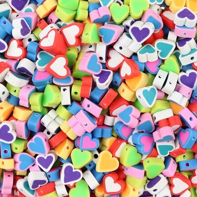 Polymeer kralen Hartjes met Gekleurd Hart Multi Color 10x10x4,5mm (50 stuks) PMF013