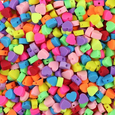 Polymeer kralen Hartjes Multi Color 9x9x4,5mm (50 stuks) PMF008