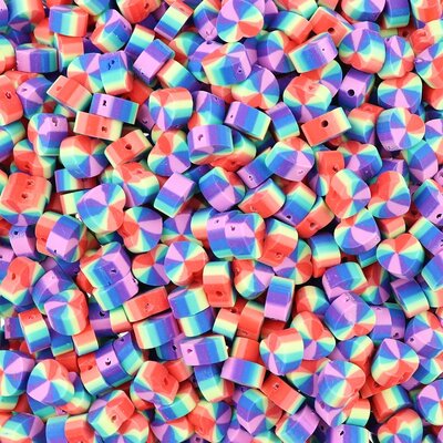 Polymeer kralen Hartjes Regenboog Spiraal 9x9x4,5mm (50 stuks) PMF024