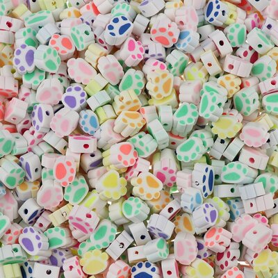 Polymeer kralen Hondenpootjes Wit Multi Color 8x10x4,5mm (50 stuks) PMF017