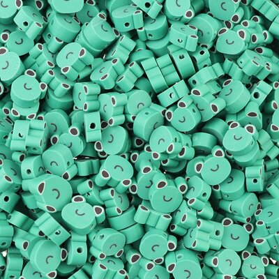 Polymeer kralen Kikkertjes 10x10x4,5mm groen zwart (50 stuks) PMF018