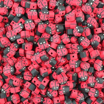 Polymeer kralen Lieveheersbeestjes 10x9x4,5mm rood zwart (50 stuks) PMF021