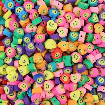 Polymeer kralen Smiley hartjes 9x9x4,5mm multi color (50 stuks) PMF016